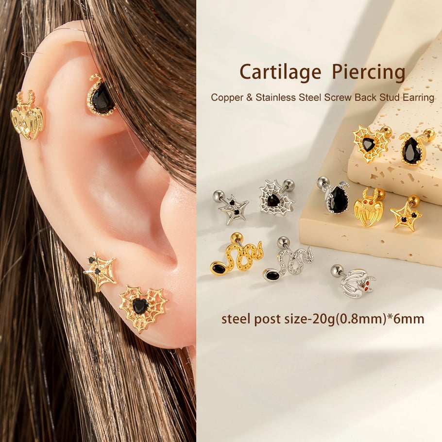 Boucle d&#39;oreille piercing en zircon couleur or et cuivre animal 1 pièce Image4
