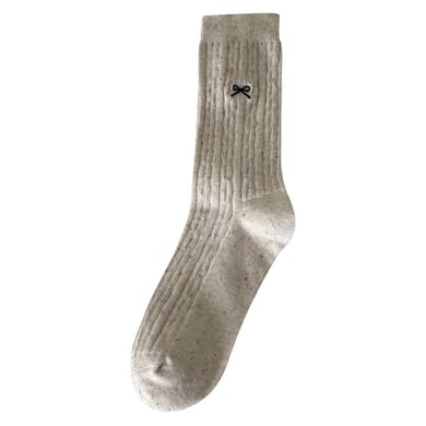 1 paire de chaussettes mi-mollet en coton pour femme avec nœud de couleur unie h5 Image4