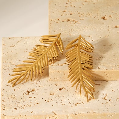 1 Pair Daily Leaf Stainless Steel  Gold Color  Women's Stud Earrings h5 Picture7
