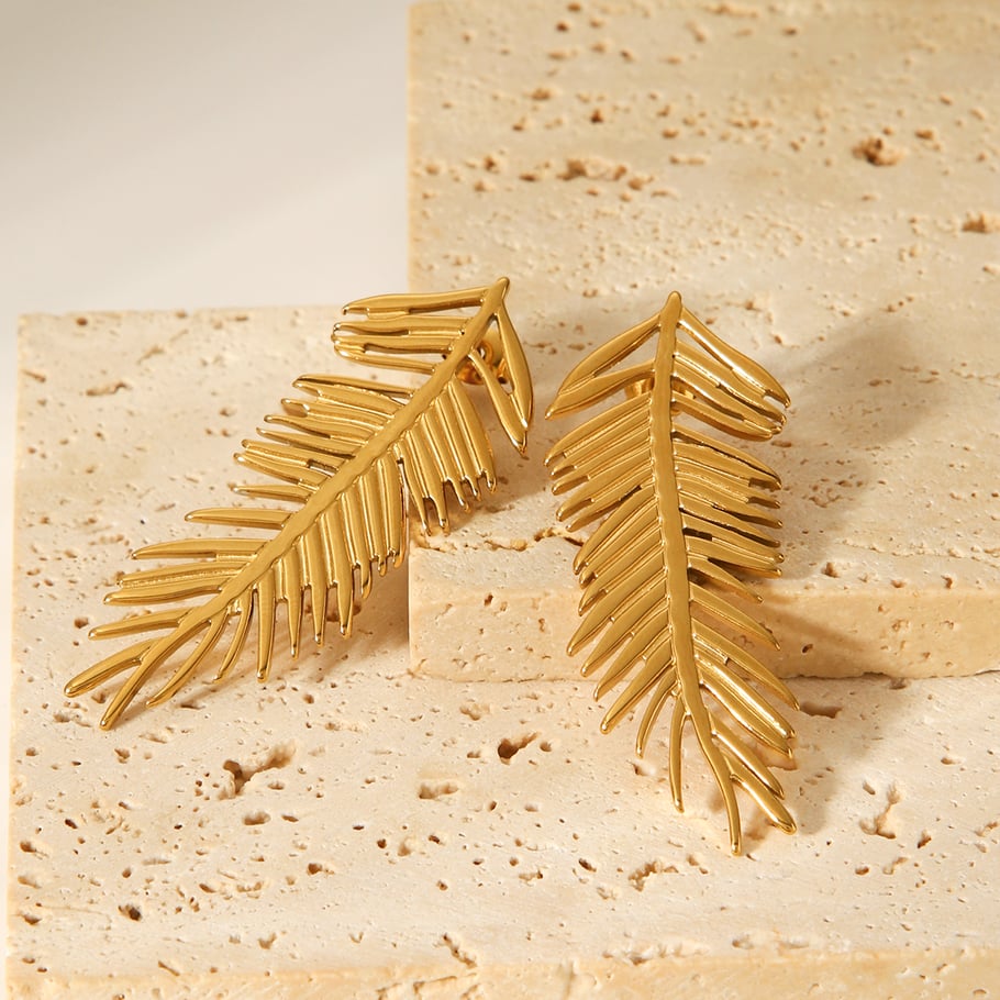 1 Pair Daily Leaf Stainless Steel  Gold Color  Women's Stud Earrings Picture7
