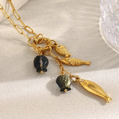 1 Piece Romantic Fish Stainless Steel Gold Color Women's Pendant Necklaces h5 Picture6