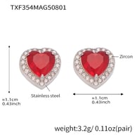 TXF354-Steel Heart Zircon Earrings Picture5