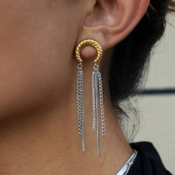 1 Pair Casual Tassel Moon Stainless Steel Gold Color Women's Dangle Earrings 2