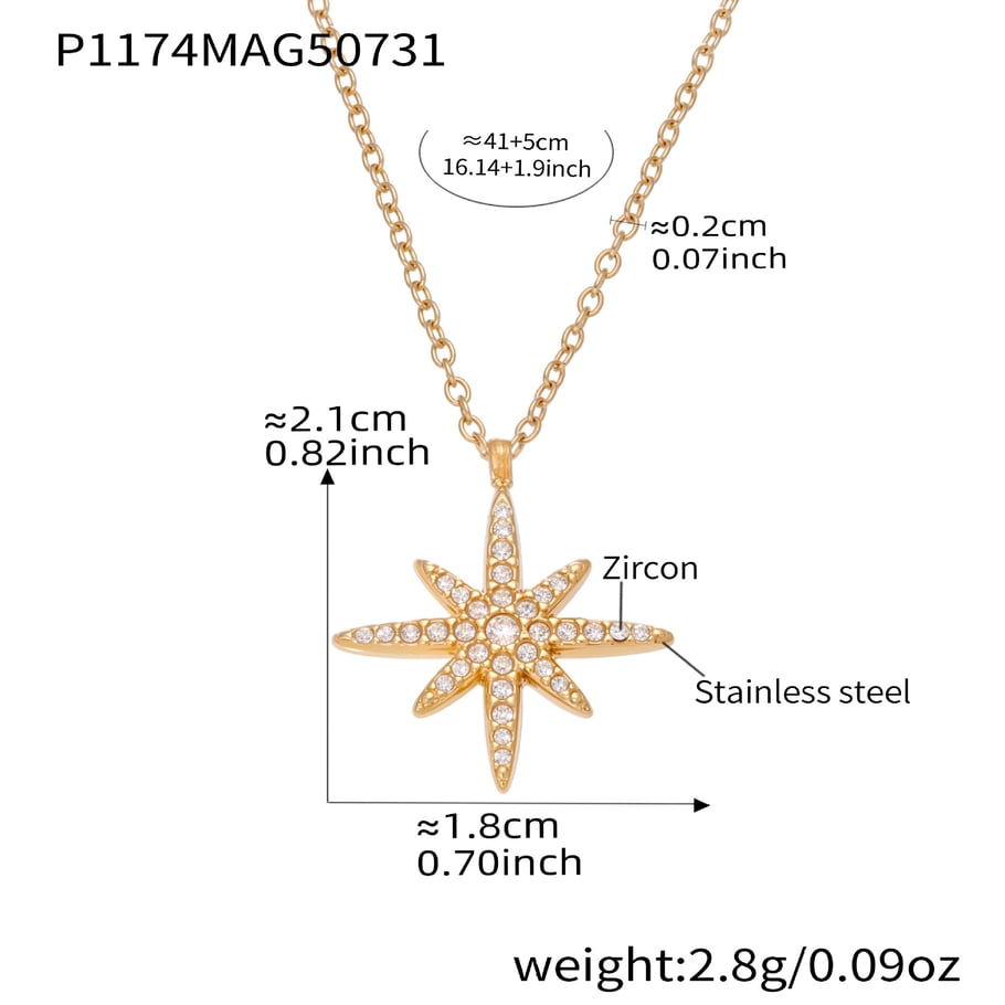 1 Piece Exquisite Series Elegant Star Stainless Steel Gold Color Zircon Women's Pendant Necklaces 
