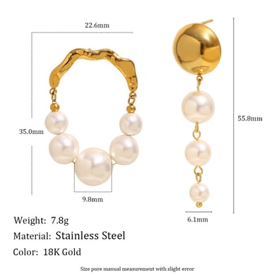 1 Pair Classic Annular Beads Circle Stainless Steel Gold Color Women's Dangle Earrings h5 