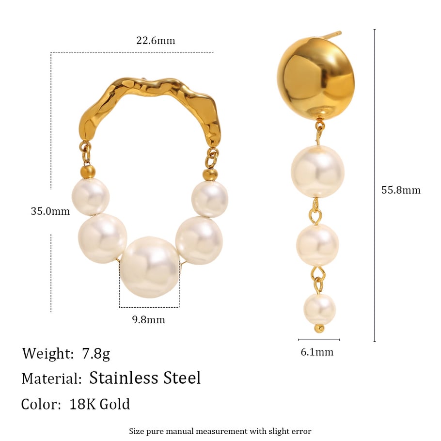 1 Pair Classic Annular Beads Circle Stainless Steel Gold Color Women's Dangle Earrings 