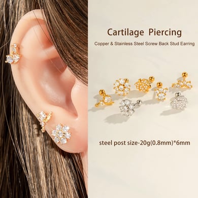 1 pendiente de perforación con forma de corazón de flor, color cobre, dorado y circonita h5 Imagen4