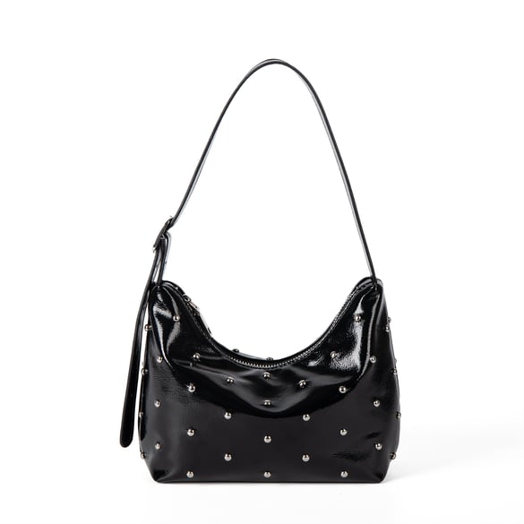 Bolso de mano de PU con remaches de color sólido, informal, serie simple, para mujer, 1 pieza