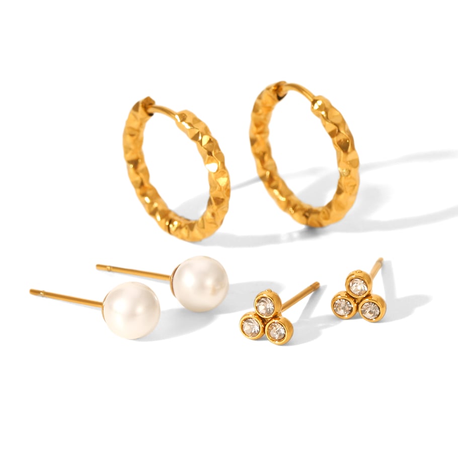 1 set di orecchini a bottone da donna in acciaio inossidabile color oro con zirconi di forma irregolare di lusso 
