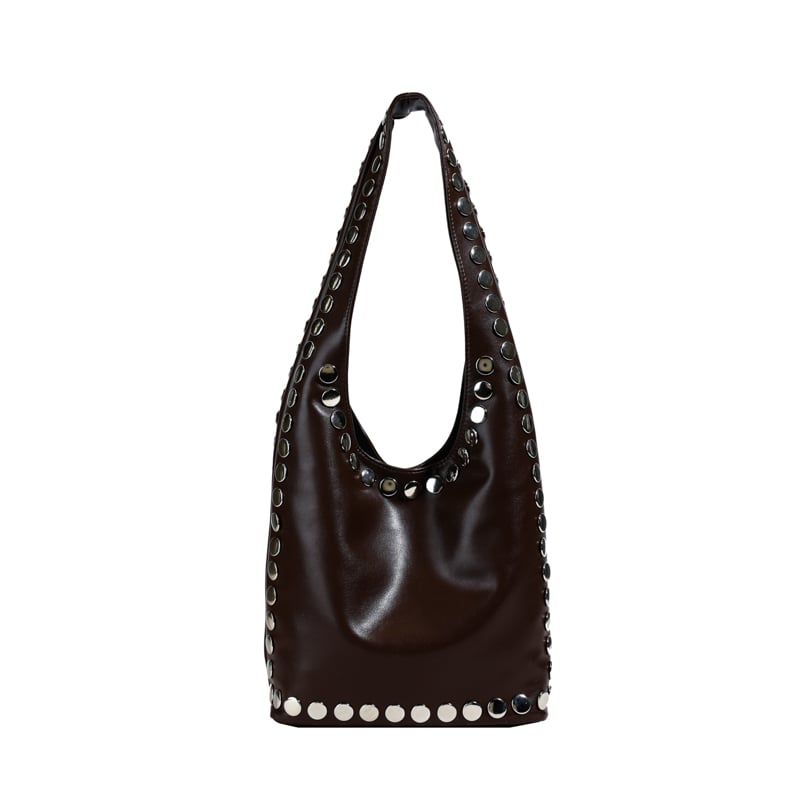 1 bolso de hombro de PU con remaches informales de lujo para mujer Imagen3