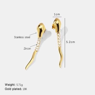 1 paire de boucles d&#39;oreilles pendantes en acier inoxydable en forme de serpent avec zircon couleur or h5 
