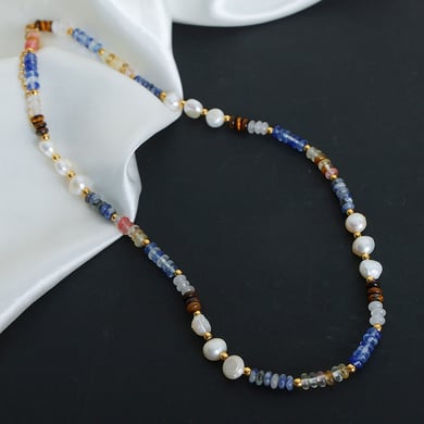 1 pezzo elegante collana di perline in acciaio inossidabile color oro con pietra naturale da donna h5 Immagine5