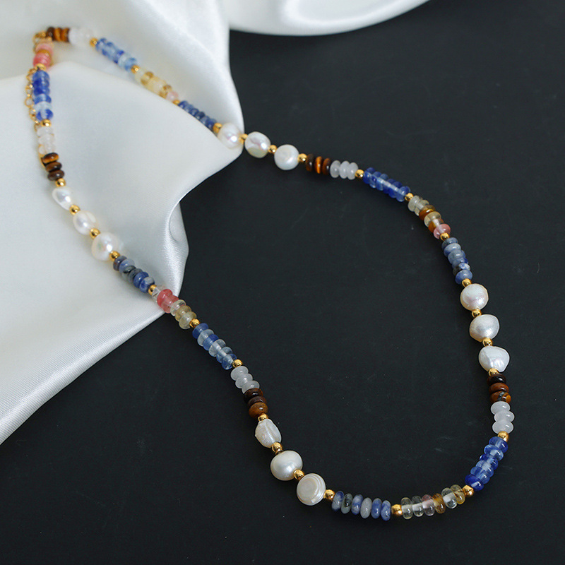 1 pezzo elegante collana di perline in acciaio inossidabile color oro con pietra naturale da donna Immagine5