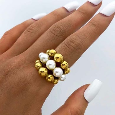 1 Piece Simple Series Natural Patchwork Stainless Steel  Gold Color  Statement Rings h5 Picture7