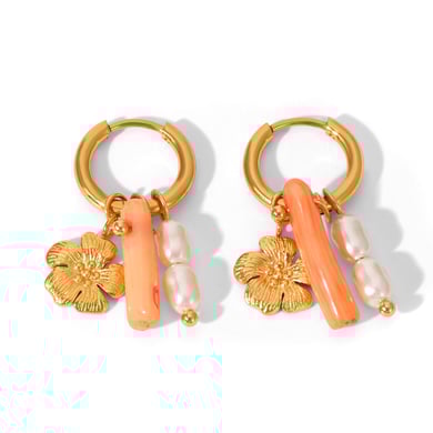 1 Pair Flower Stainless Steel Gold Color Drop Earrings h5 