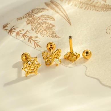 1 stuk bloem koper goud kleur zirkoon piercing oorbel h5 Afbeelding3