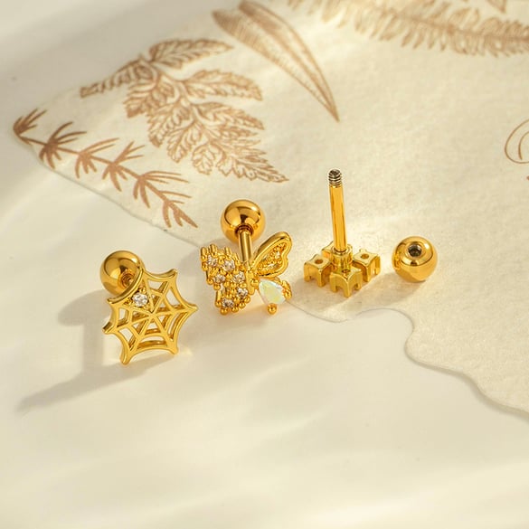 1 stuk bloem koper goud kleur zirkoon piercing oorbel
