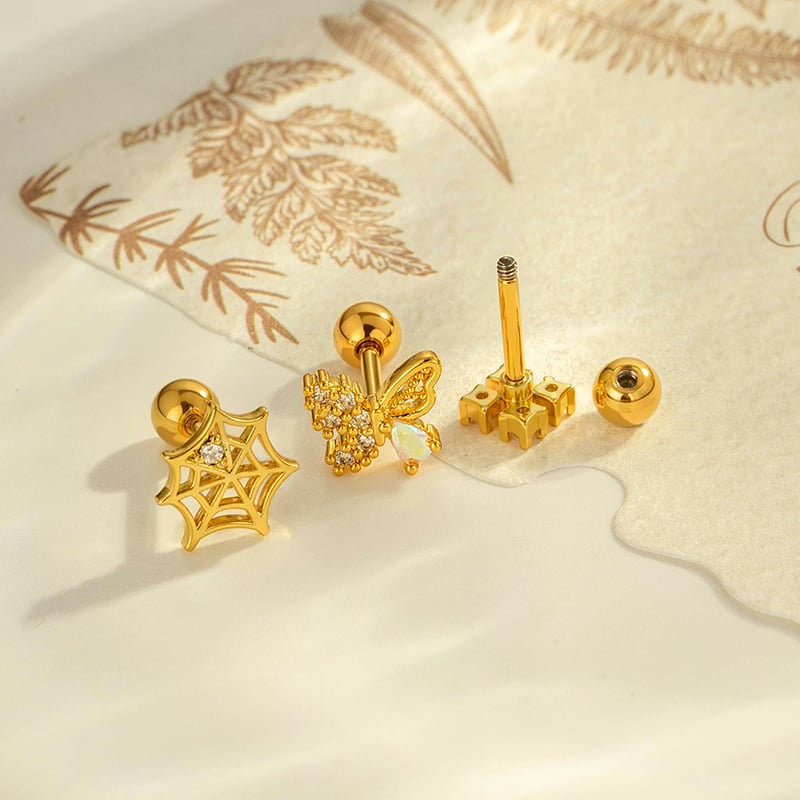 1 stuk bloem koper goud kleur zirkoon piercing oorbel Afbeelding3