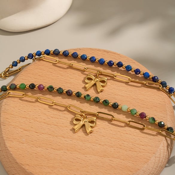 1 Piece Natural Stone Beads Stainless Steel Beaded Bracelet
