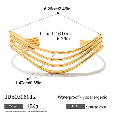 Braccialetti da donna in acciaio inossidabile color oro con linea ondulata classica, 1 pezzo h5 Immagine2