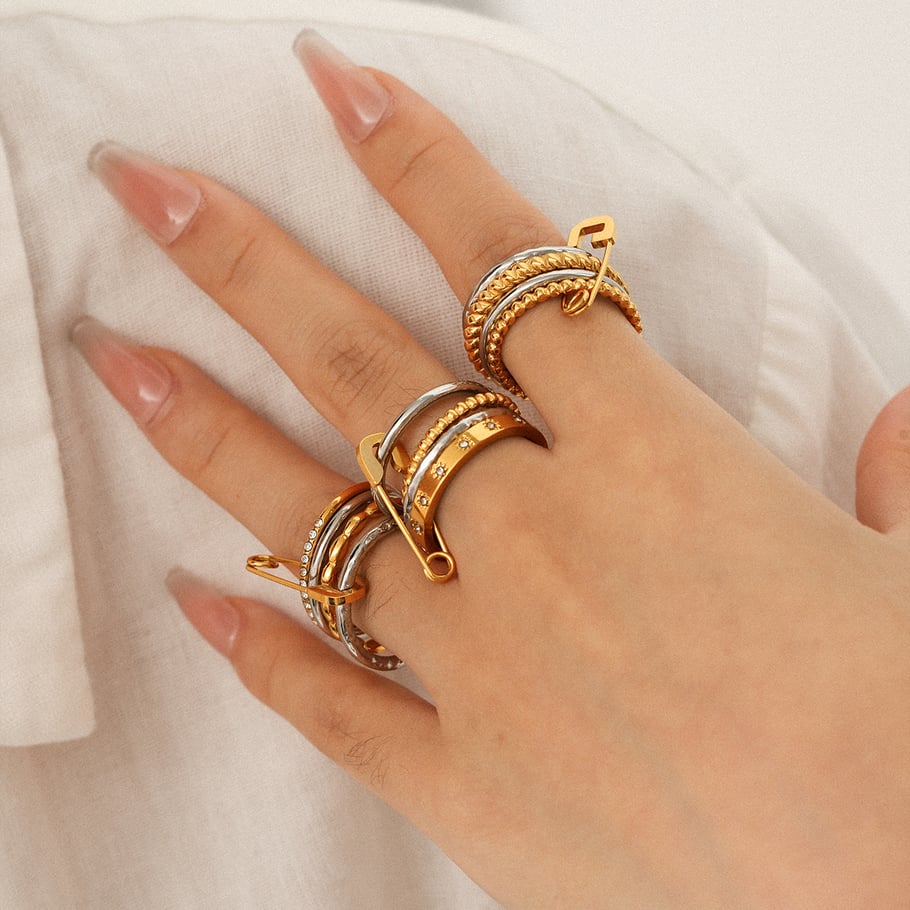 1 Piece Stylish Mixed Color Stainless Steel Zircon Statement Rings h5Picture4