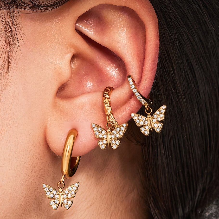 1 Pair Sweet Butterfly Stainless Steel Gold Color Women's Drop Earrings Picture5