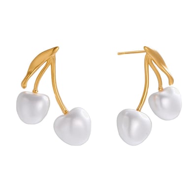 1 Pair Glamorous Cherry Stainless Steel Gold Color Women's Stud Earrings h5 