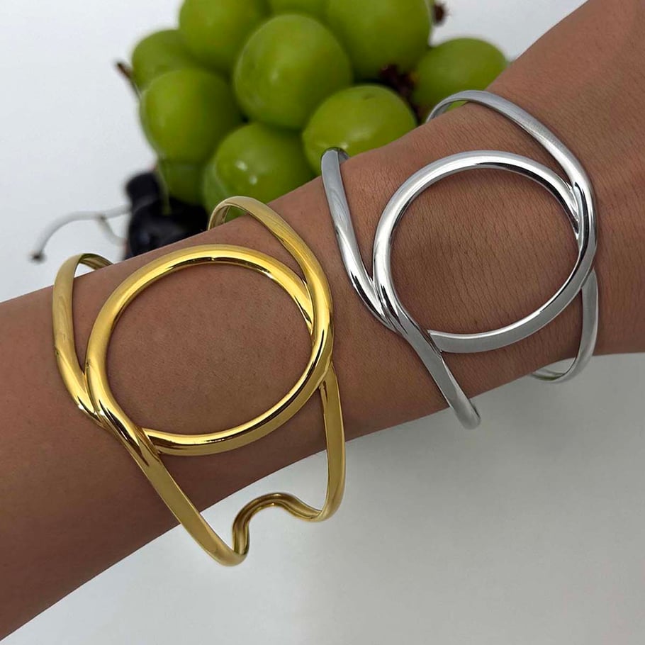 1 pulsera de acero inoxidable para mujer con forma irregular natural y sencilla Imagen10