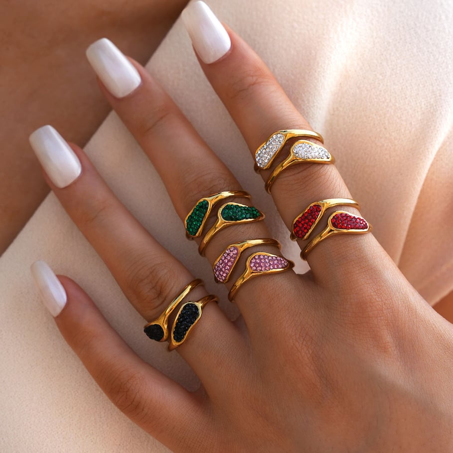 Bague simple en acier inoxydable de forme irrégulière, couleur or, 1 pièce Image8
