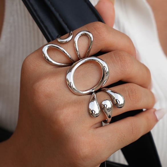 1 Piece  Retro Irregular Shape Stainless Steel   Gold Color Women's  Statement Rings 2