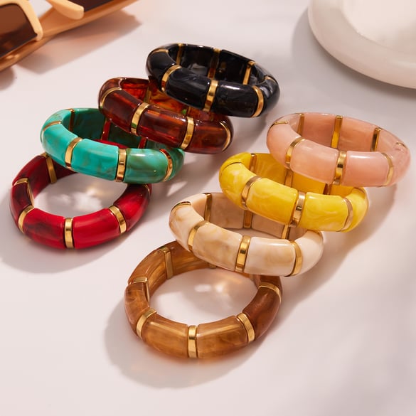 1 Stück stilvolle Serie ringförmige Harz Gold Farbe Damen Armreifen 2