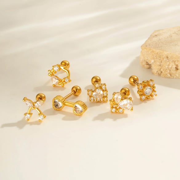 1 stuk hart strik knoop koper goud kleur zirkoon piercing oorbel 2