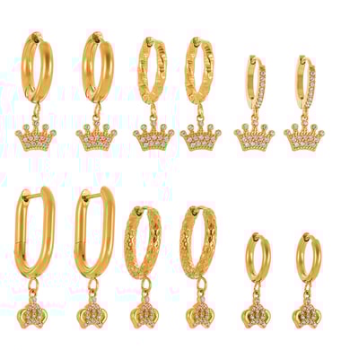 1 Pair Elegant Crown Stainless Steel Gold Color Zircon Women's Drop Earrings h5 Picture6