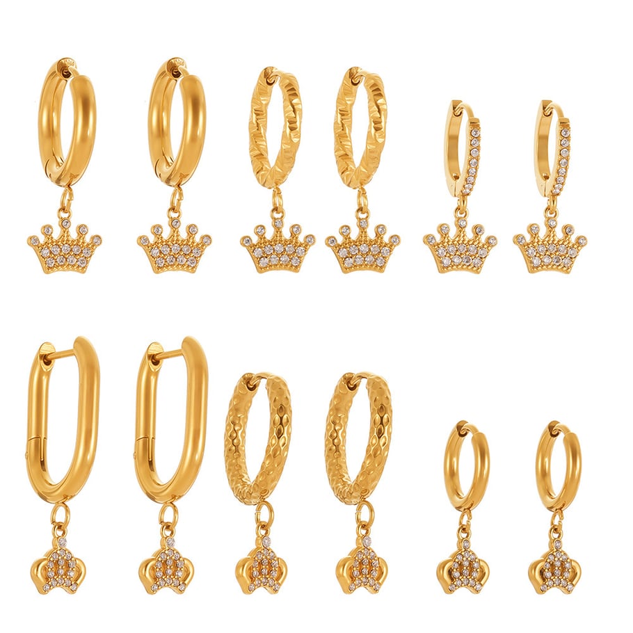 1 Pair Elegant Crown Stainless Steel Gold Color Zircon Women's Drop Earrings Picture6