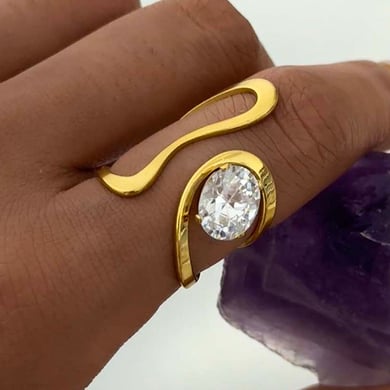 1 Piece Casual Irregular Shape Stainless Steel  Gold Color  Zircon Statement Rings h5 Picture11