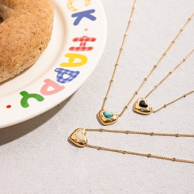 1 Piece Exquisite Heart Stainless Steel Gold Color Natural Stone Women's Pendant Necklaces h5 Picture6