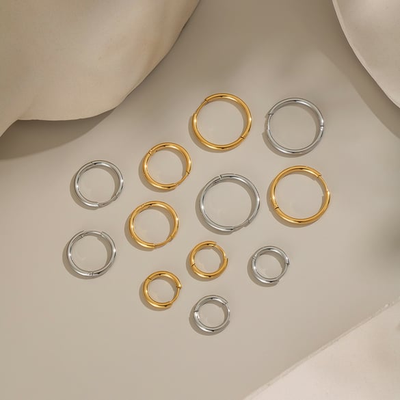 1 Pair Stainless Steel Gold Color Basic Hoop Earrings 2