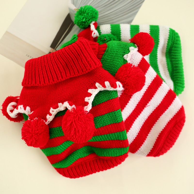 1 Piece Cute Christmas Strip Pet Sweater Picture5