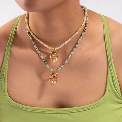 1 Stück stilvolle Hand Edelstahl Gold Farbe Naturstein Damen Perlen Halsketten h5 Bild5