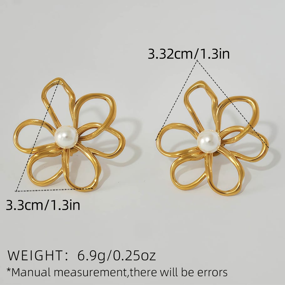 1 paar retro bloemen oorbellen van roestvrij staal in goudkleur voor dames Afbeelding2