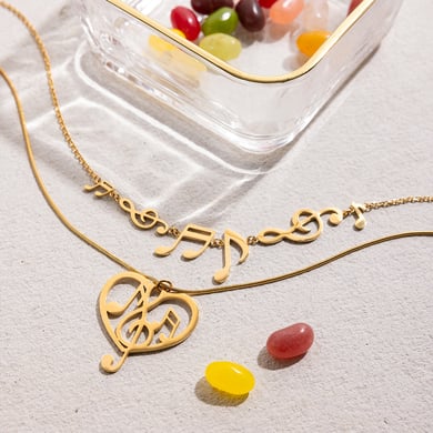 1 Piece Romantic Note Stainless Steel Gold Color Women's Pendant Necklaces h5 Picture4