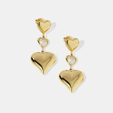1 Pair Classic Sweet Heart Stainless Steel  Gold Color  Zircon Women's Dangle Earrings h5 