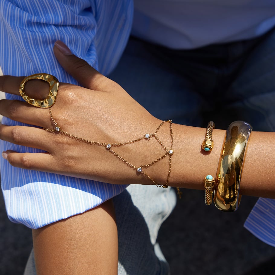 1 Piece Classic Lines Stainless Steel Gold Color Zircon Women's Chain Bracelets Picture3