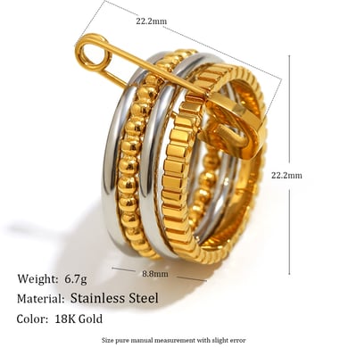 Anillos minimalistas de acero inoxidable en color dorado y plateado con diseño de combinación de oro y plata. h5 Imagen5