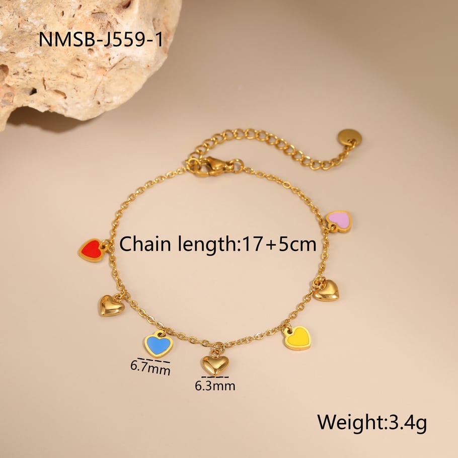 1 Piece Simple Series Sweet Heart Stainless Steel Women's Chain Bracelets 