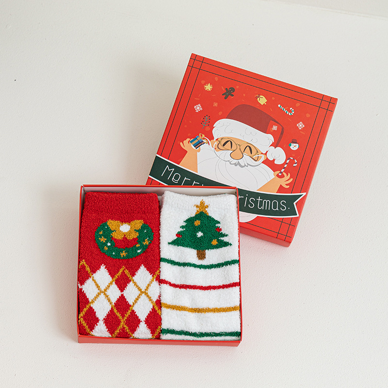 Thickened Coral Fleece Christmas Gift Box Women's Mid-Calf Socks
