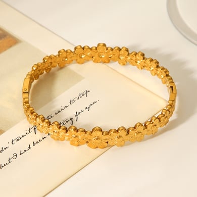 1 Piece Simple  Daily Flower Stainless Steel  Gold Color  Women's Bangles h5 Picture6