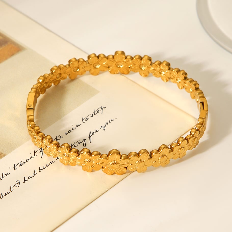 1 Piece Simple  Daily Flower Stainless Steel  Gold Color  Women's Bangles Picture6