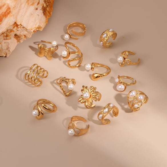 1 Stück einfache Blume unregelmäßige Form Twist Edelstahl Gold Farbe Statement Ringe