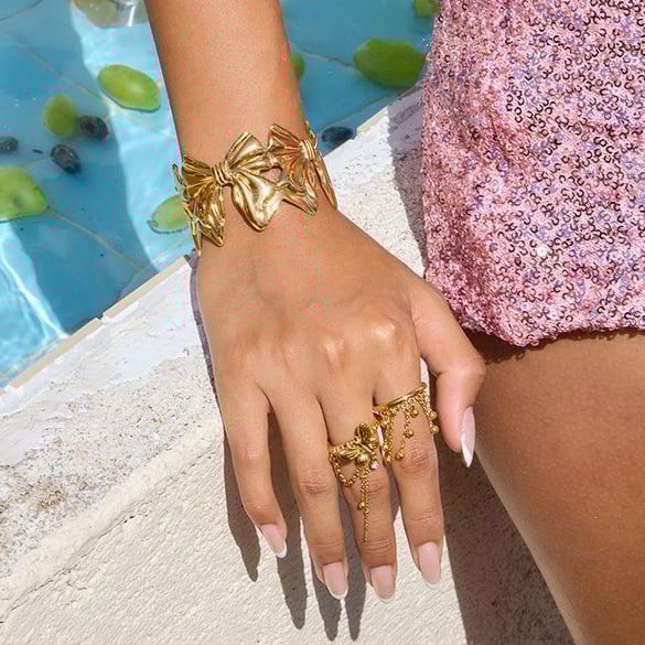1 Piece Sophisticated Bow Knot Stainless Steel Gold Color Women's Cuff Bracelets
